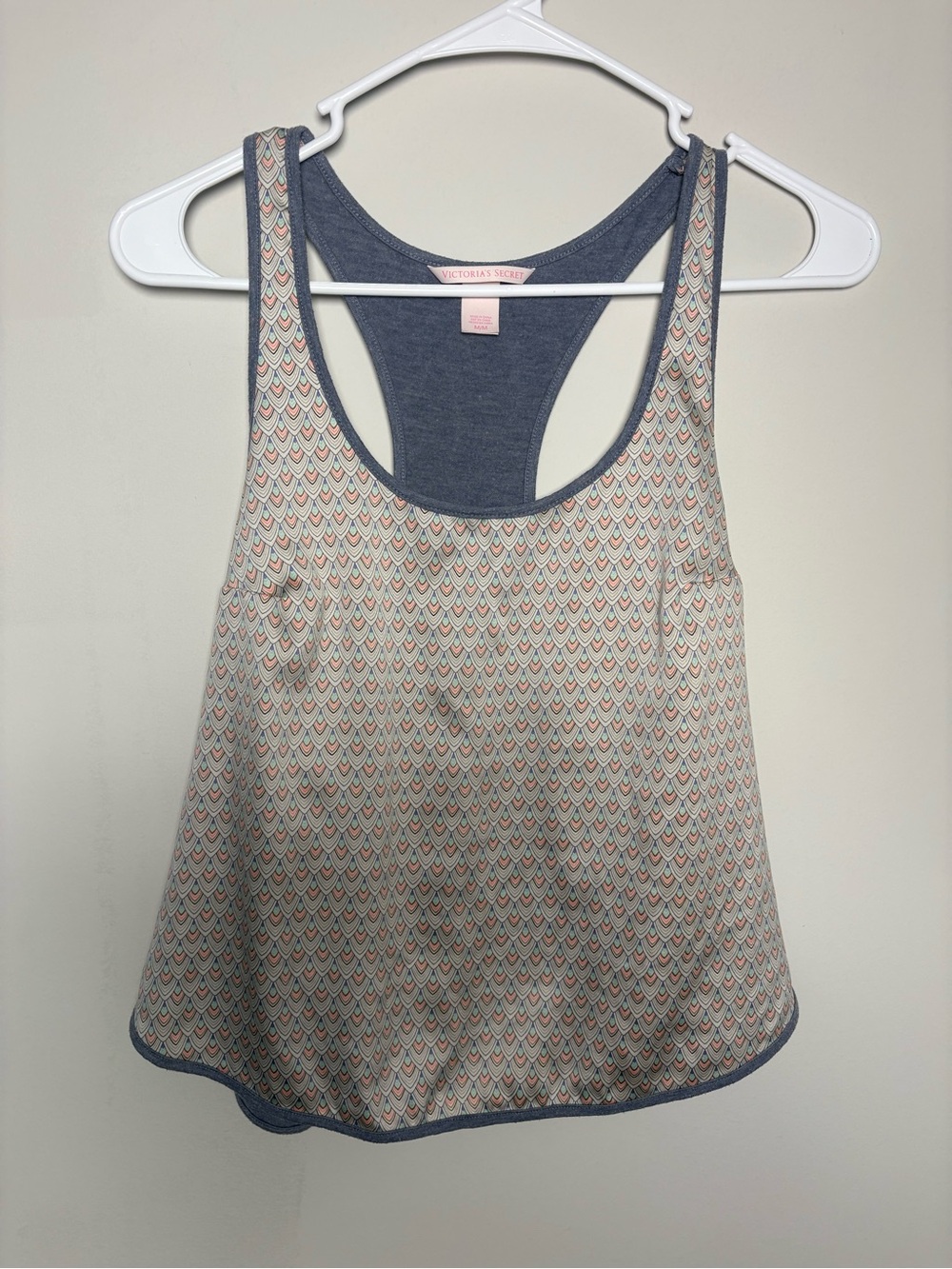 Victoria's Secret Cream Tank with Blue Trim and Coral Accents
